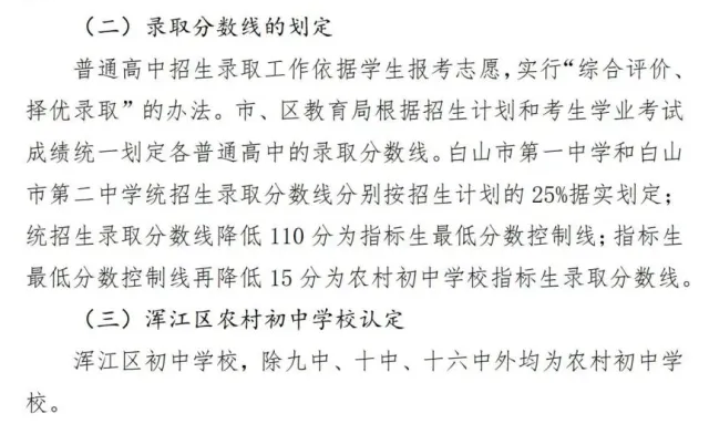 2025年白山中考各高中錄取分?jǐn)?shù)線一覽表